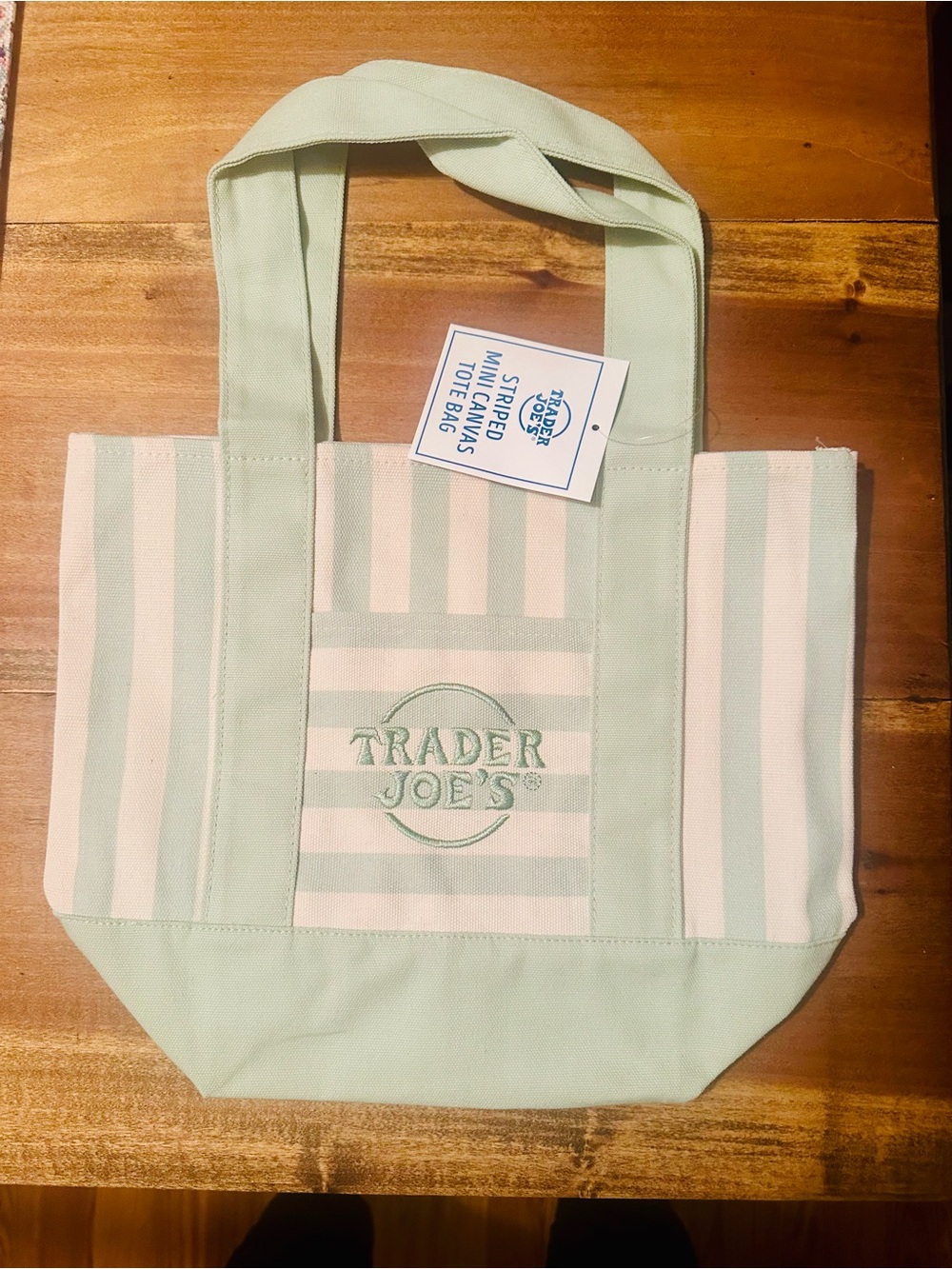 Trader Joe's Mint Green Striped Mini Canvas Tote